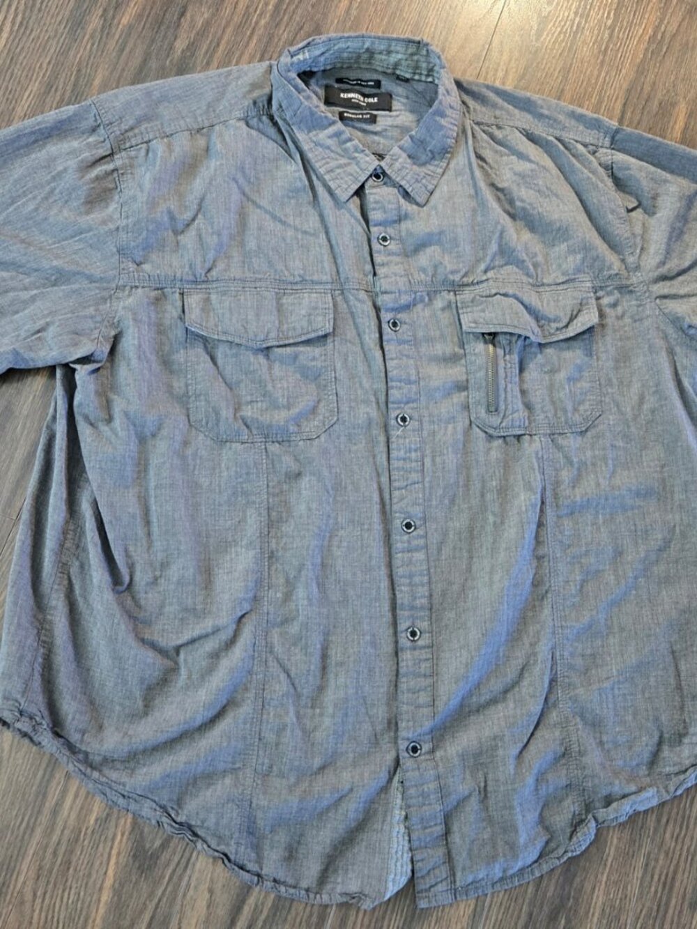 KENNETH COLE Men's 100% Cotton Regular Fit Gray Button-Down Shirt SIZE 3X